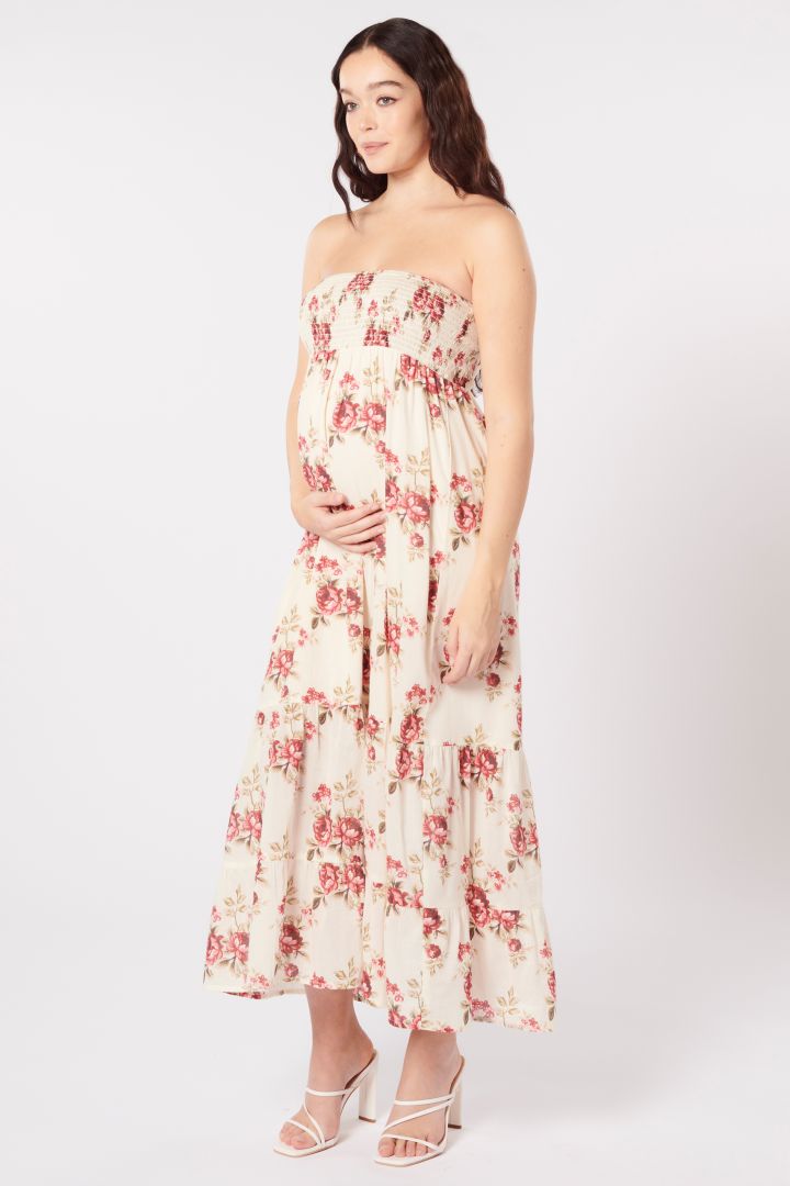 Maxi Maternity and Nursing Dress with Rose Print