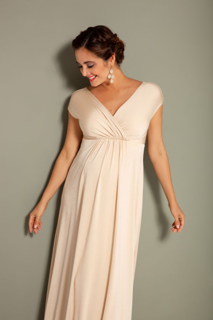 Festive Maternity and Nursing Dress with Cache-Coeur Neck Champagne