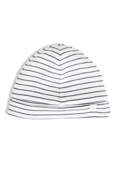 Organic striped baby hat grey