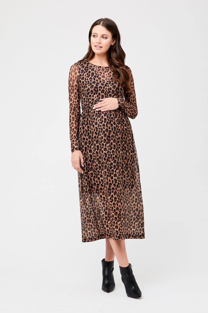 Midi Maternity and Nursing Dress Leopard