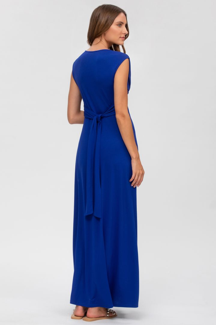 Maxi Maternity and Nursing Dress with Knot Detail Blue
