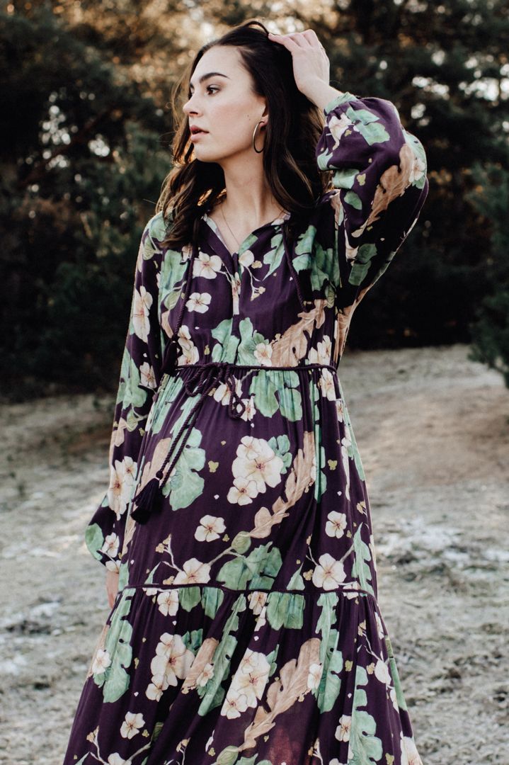 Maxi Maternity and Nursing Dress with Floral Print