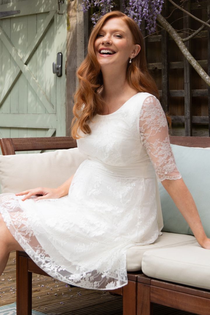 Lace Maternity and Nursing Wedding Dress with Integrated Sash