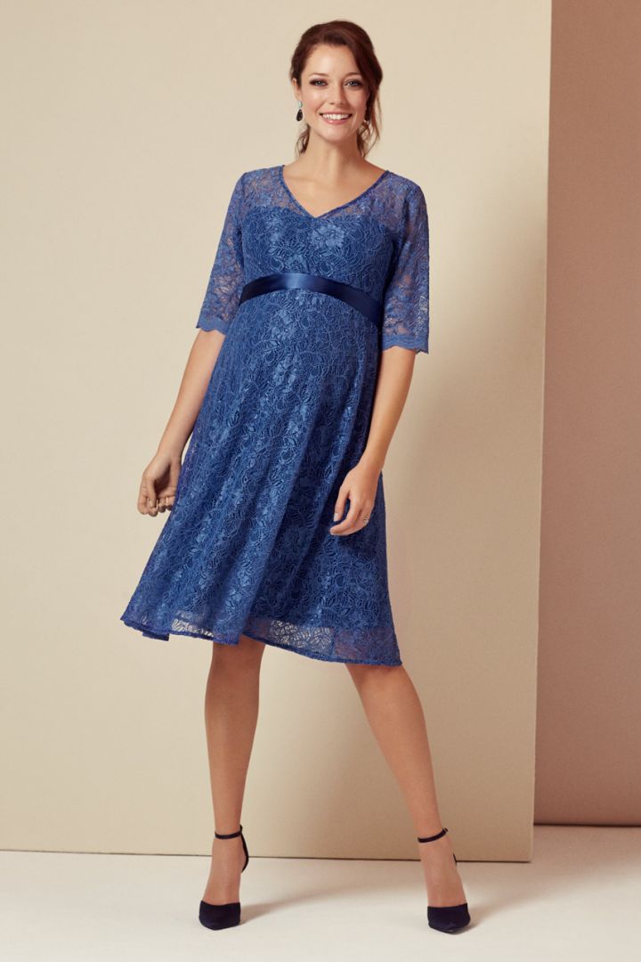 A-Line maternity dress with 3/4 sleeves in blue