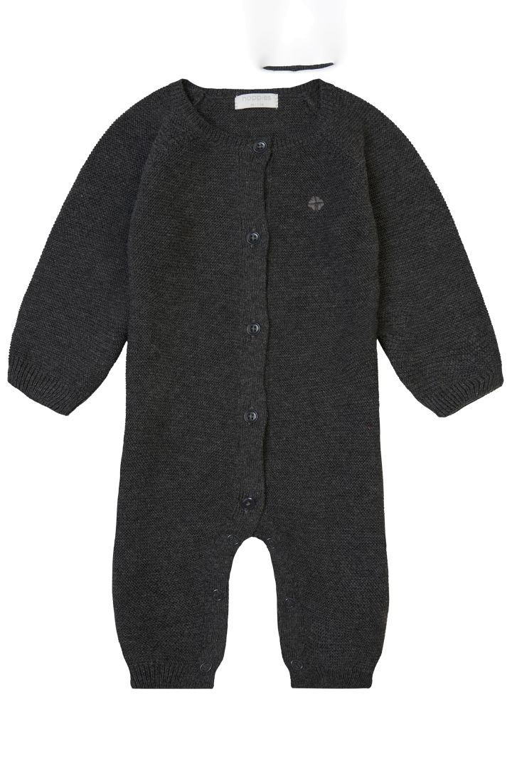 Organic Knit Romper with Button Placket dark gray