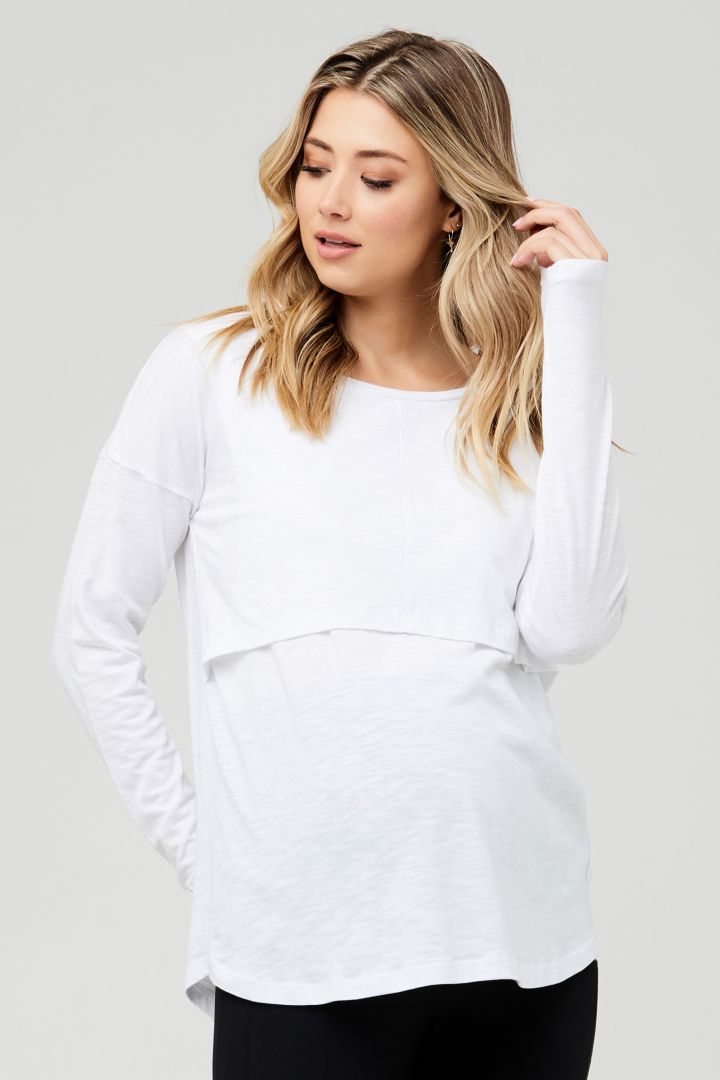 Maternity and Nursing Longsleeve Shirt Relaxed Fit white