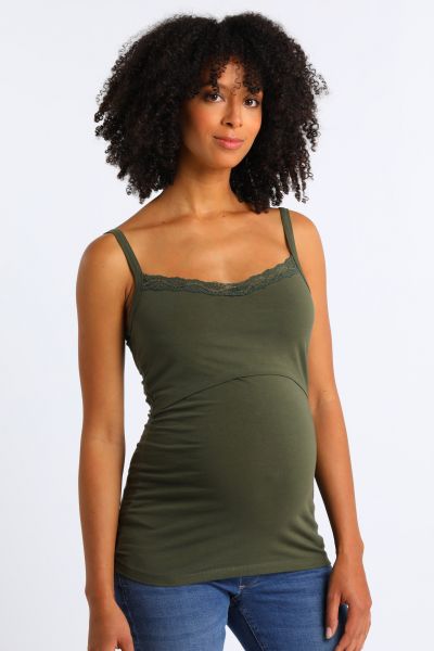 Organic Maternity and Nursing Top with Lace khaki