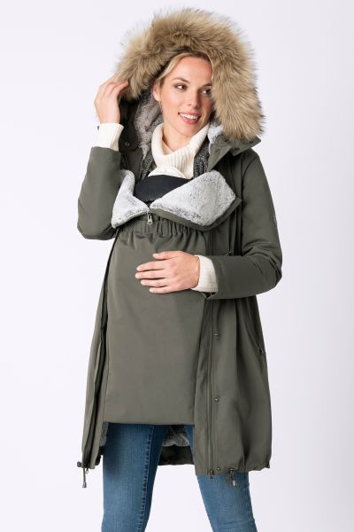 Premium maternity parka with baby carrier insert, khaki