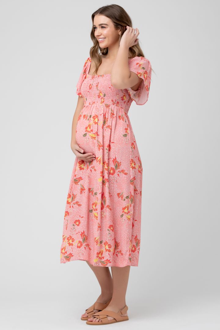 Midi Maternity Dress with Smock Detail
