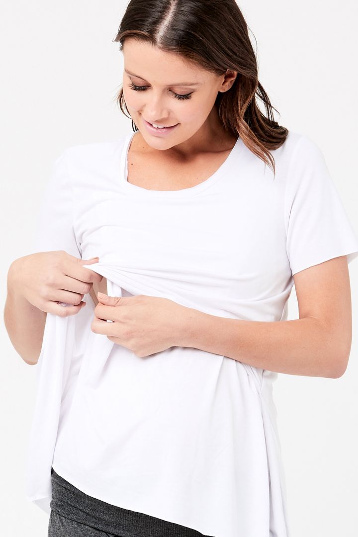 Maternity and Nursing Shirt Raw Edge white