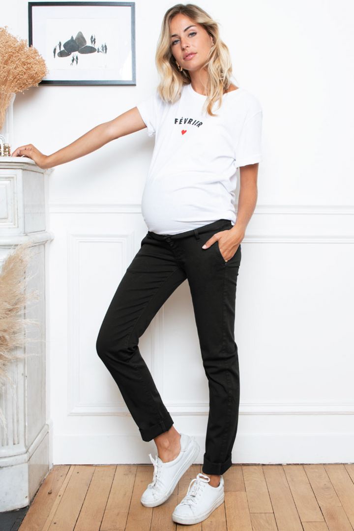 Chino Maternity Trousers with Seamless Band black