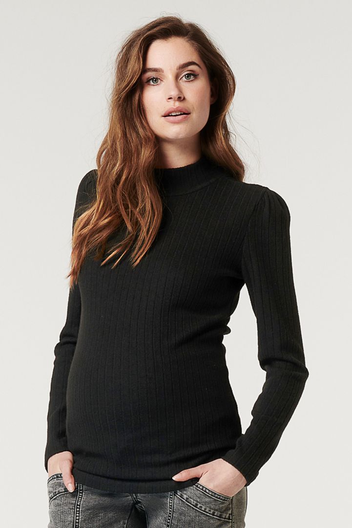 Knitted Maternity Jumper with Stand-up Collar