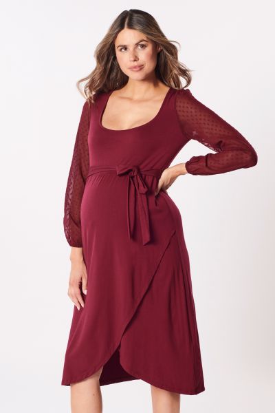 Maternity Dress with Lace Sleeves burgundy