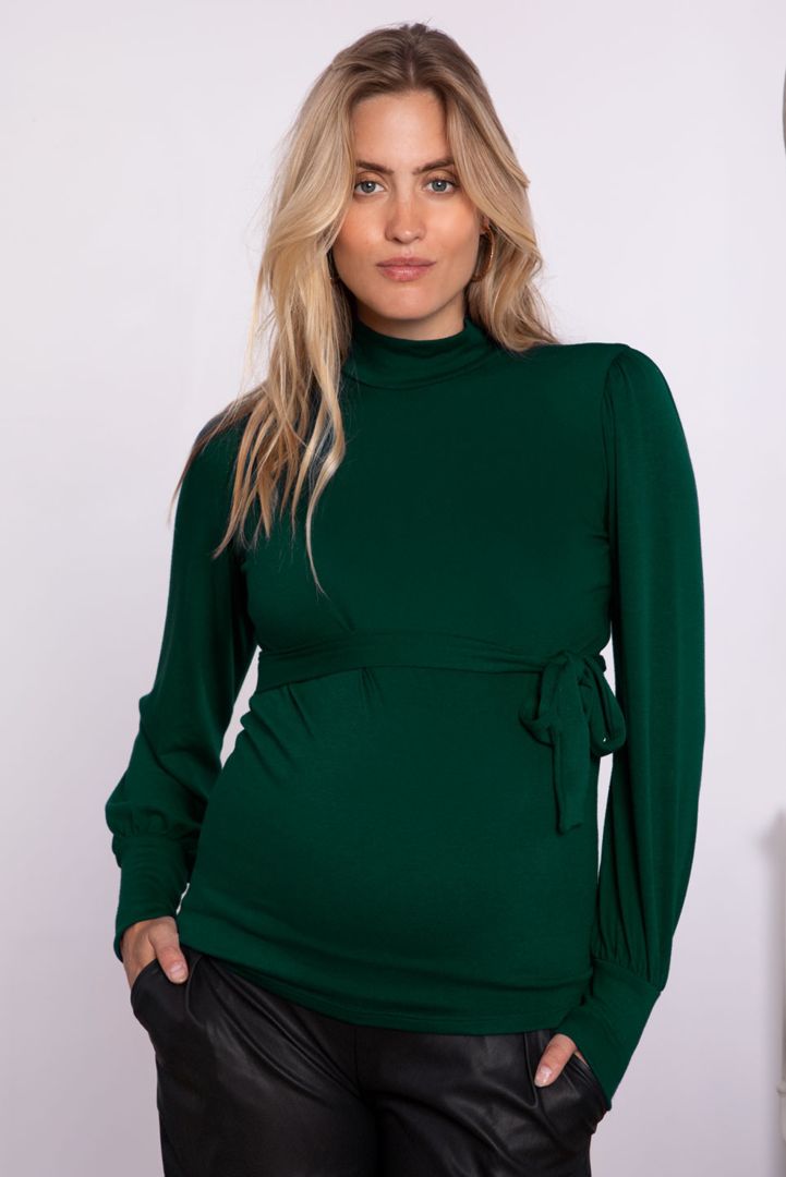 Stand-up Collar Maternity Jumper with Tie Belt