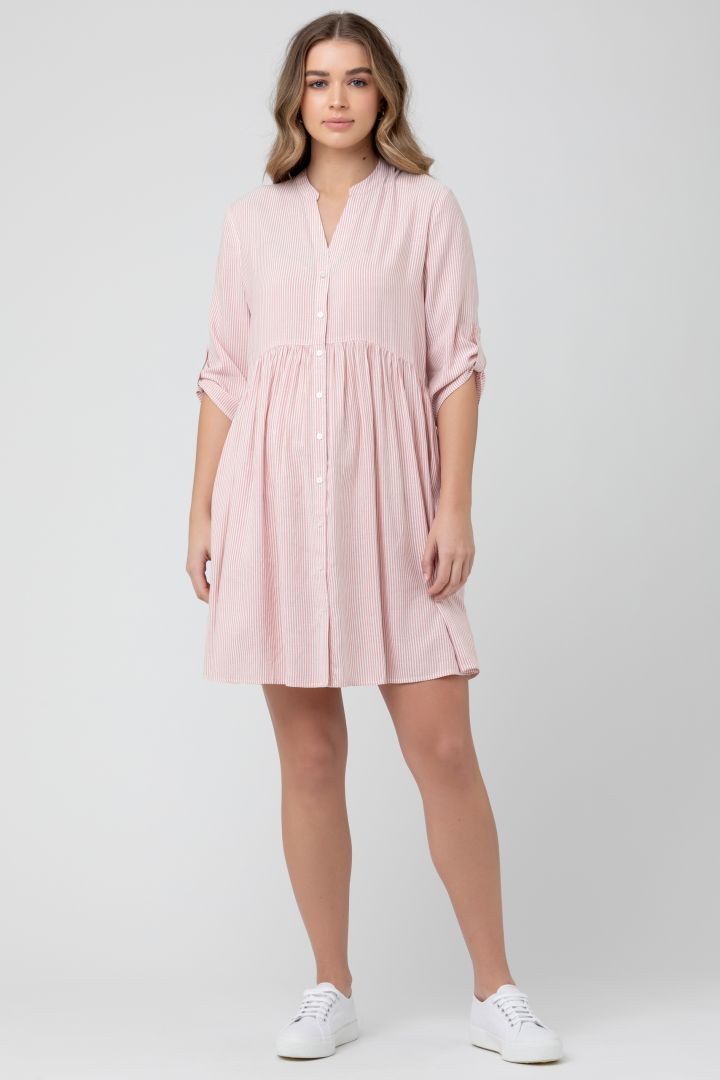 Maternity and Nursing Tunic Dress with Stripes peach / white