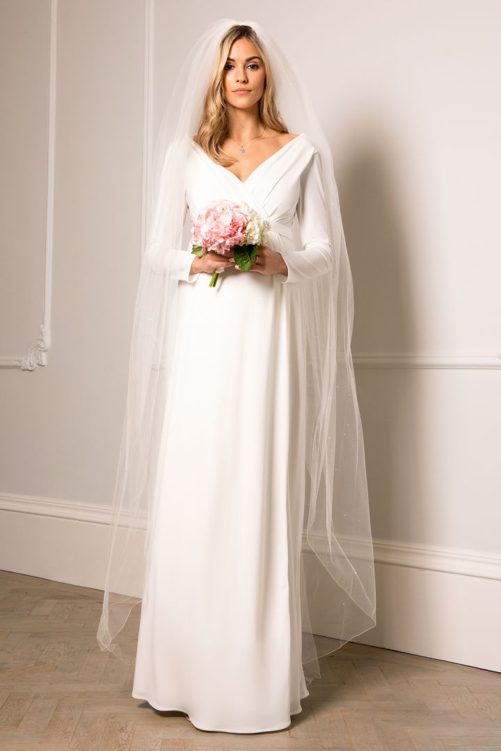 Maternity Wedding Gown with Cache Coeur Neckline Long