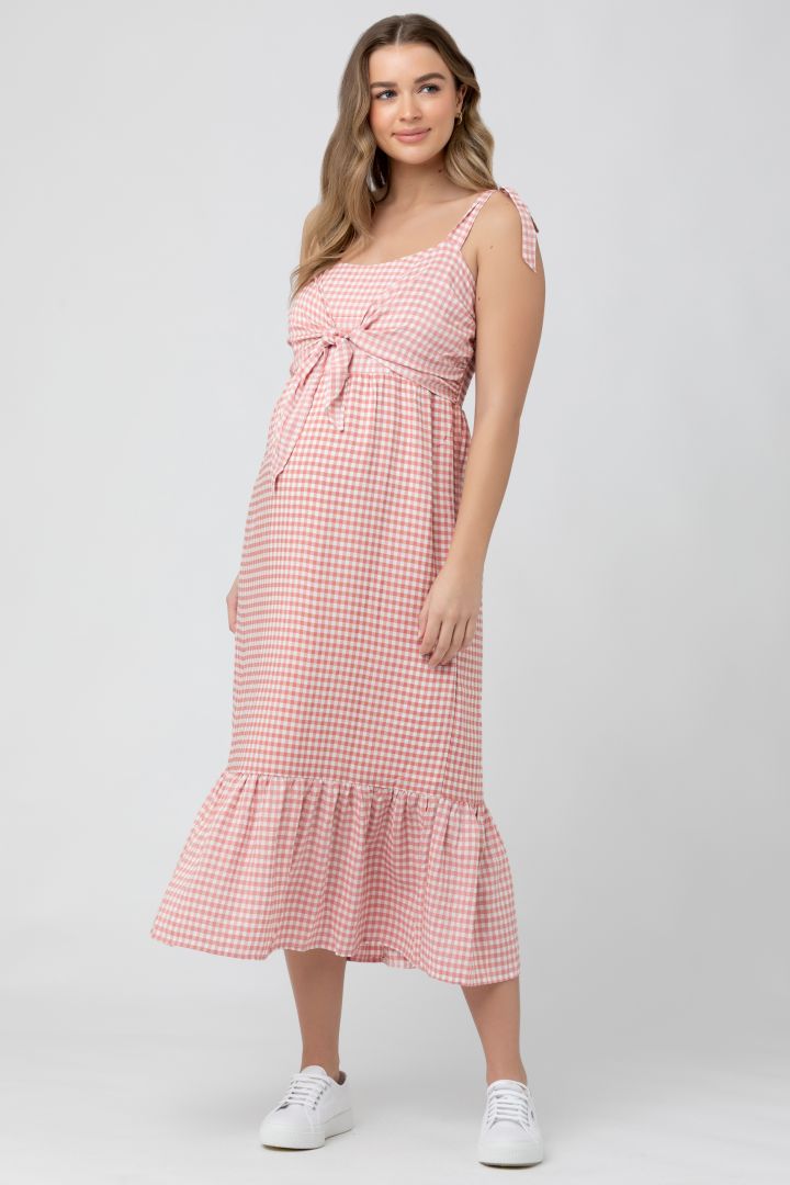 Gingham Maternity and Nursing Dress pink / white