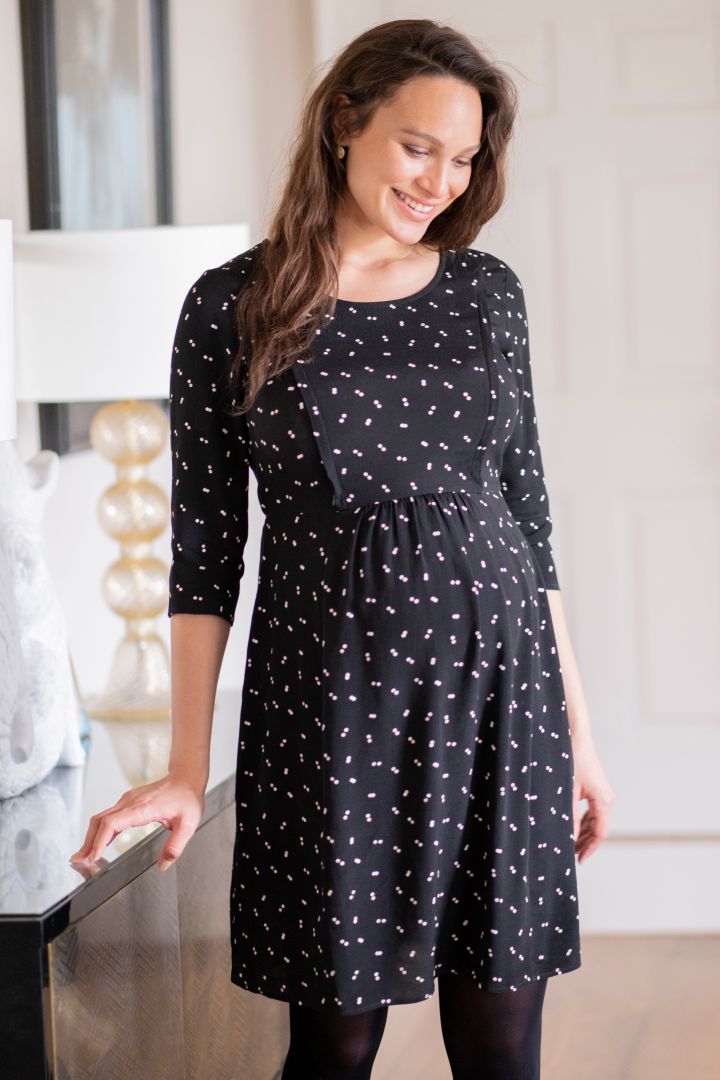 Maternity and Nursing Dress with Dots Print