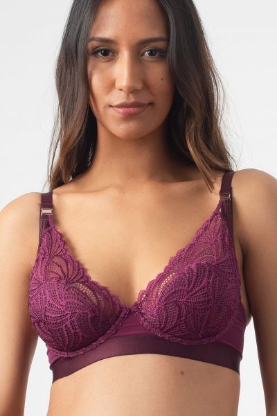 Plunge Maternity and Nursing Bra with Lacce bordeaux