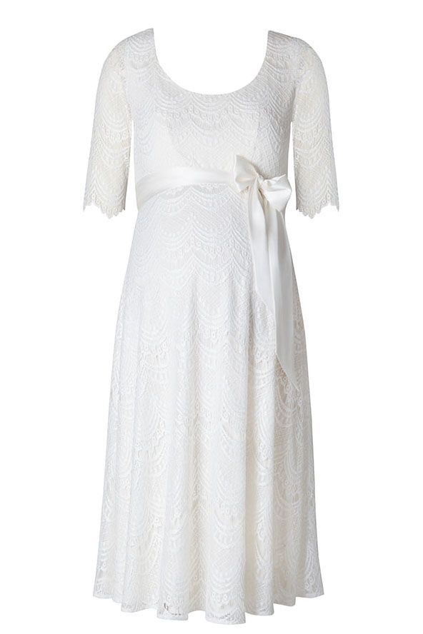 Maternity Wedding Dress with Half Lace Sleeves