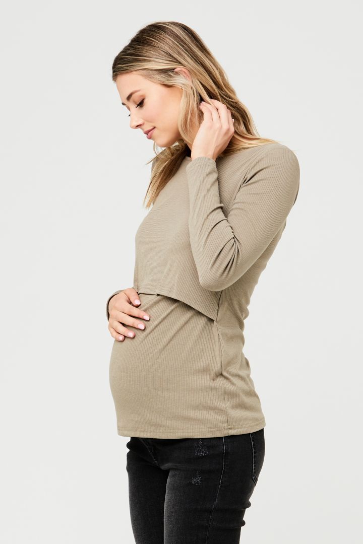 Maternity and Nursing Shirt with Ribbed Structure khaki