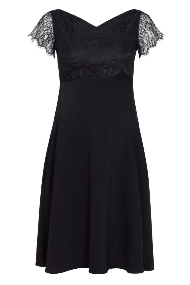 Maternity dress with lace top, black