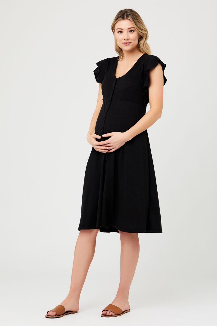 Midi Maternity Dress with Button Placket