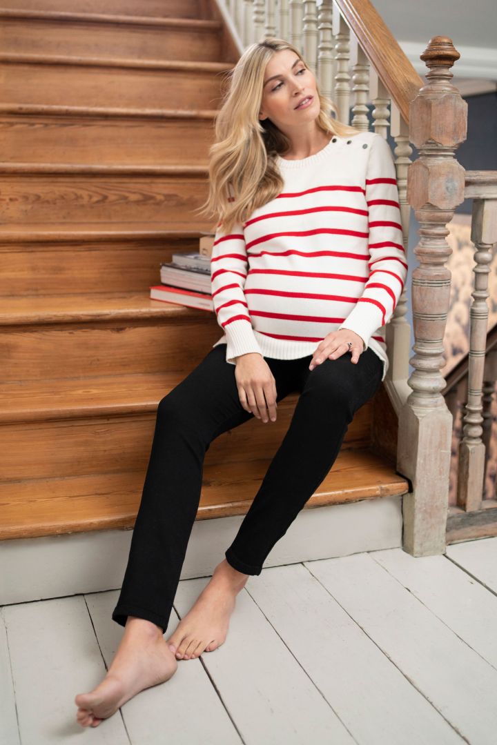 Striped Maternity and Nursing Sweater red