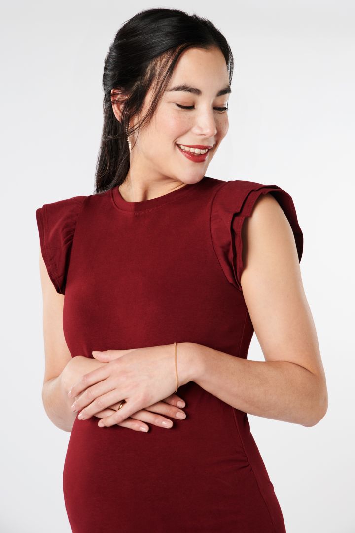 Organic Maternity Top with Ruffle Sleeves bordeaux