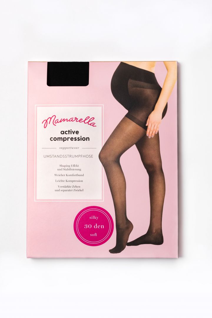 Seamless Maternity tights with support function 30 den, black
