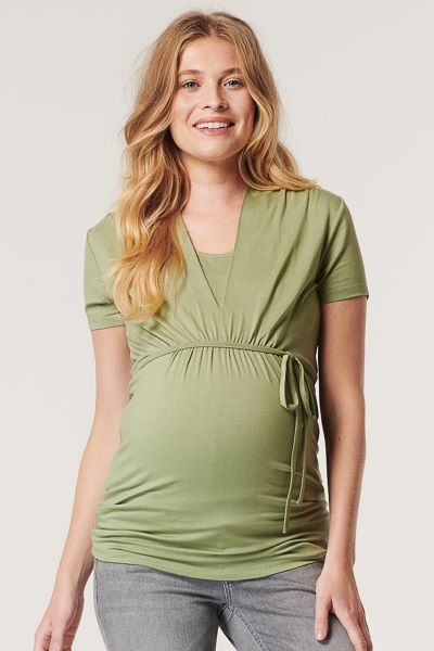 Ecovero Maternity and Nursing Shirt with Tie Belt olive