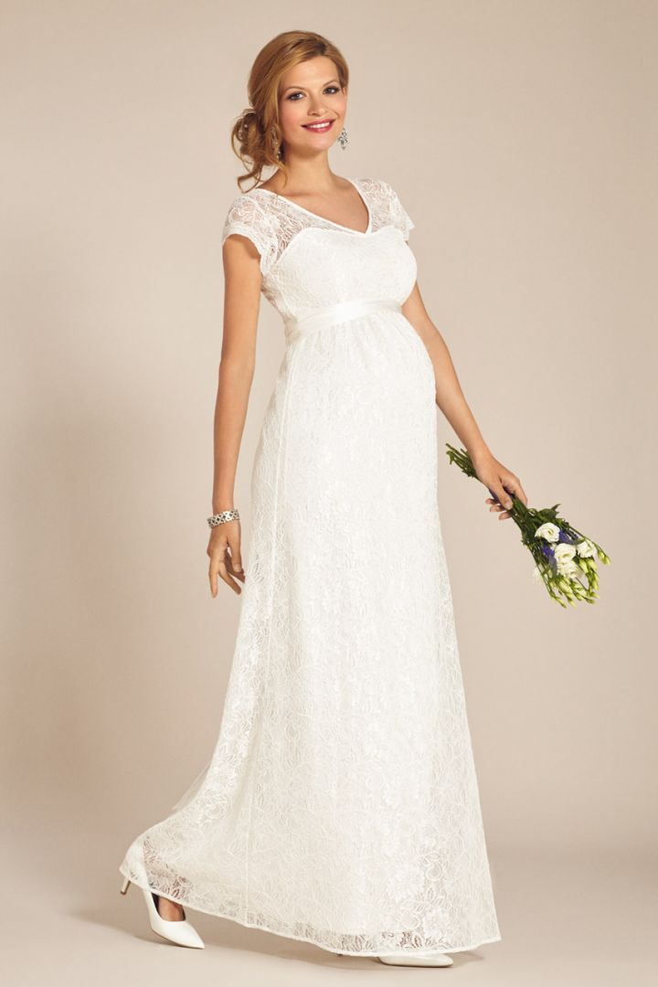 Maternity bridal gown with V-neck
