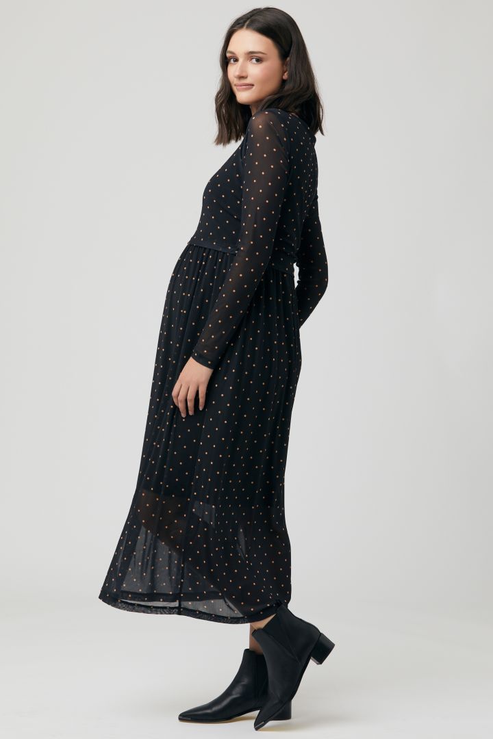 Midi Maternity and Nursing Dress with Dots Print