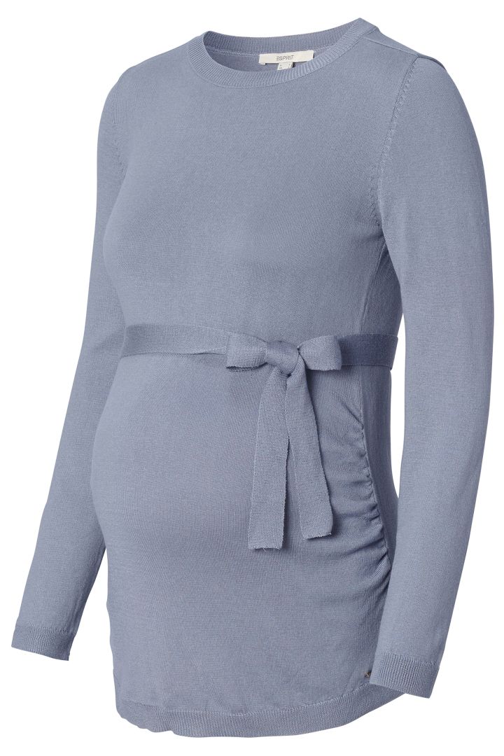Organic Maternity and Nursing Jumper with Tie Belt grey-blue
