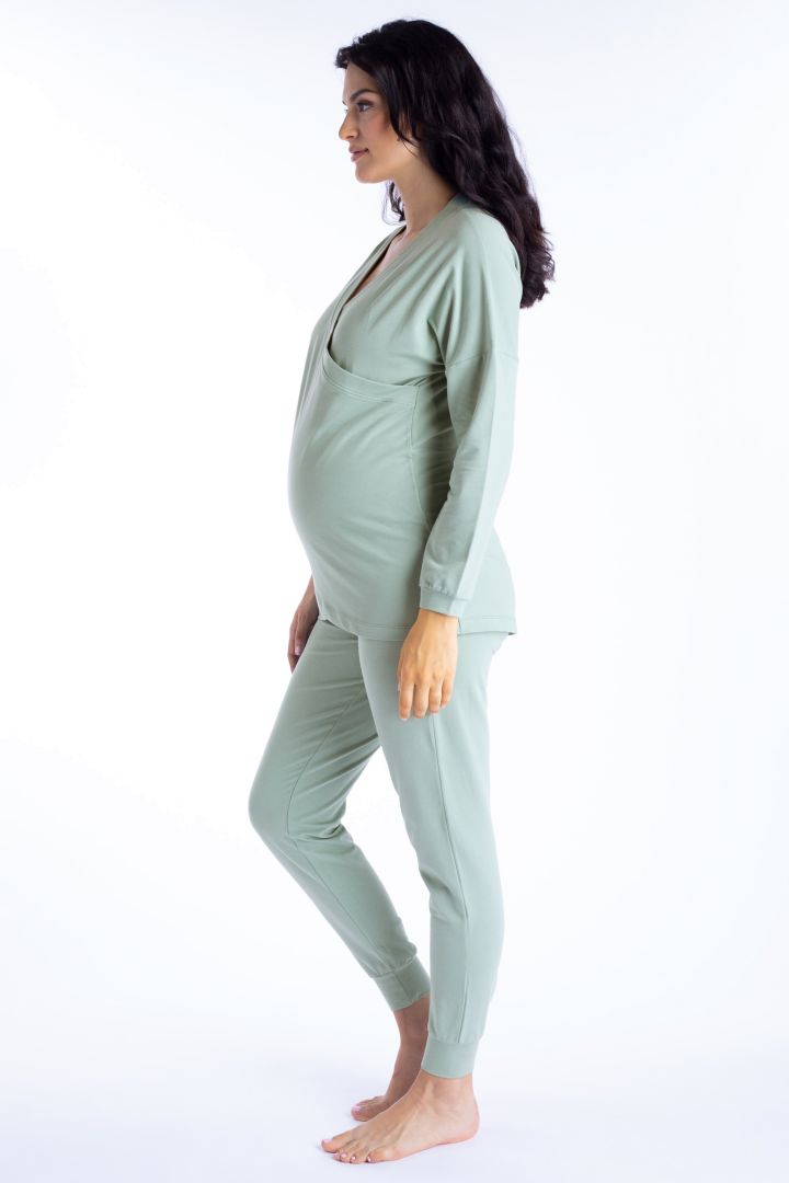 Organic Foldover Maternity Lounge and Pyjama Trousers sage