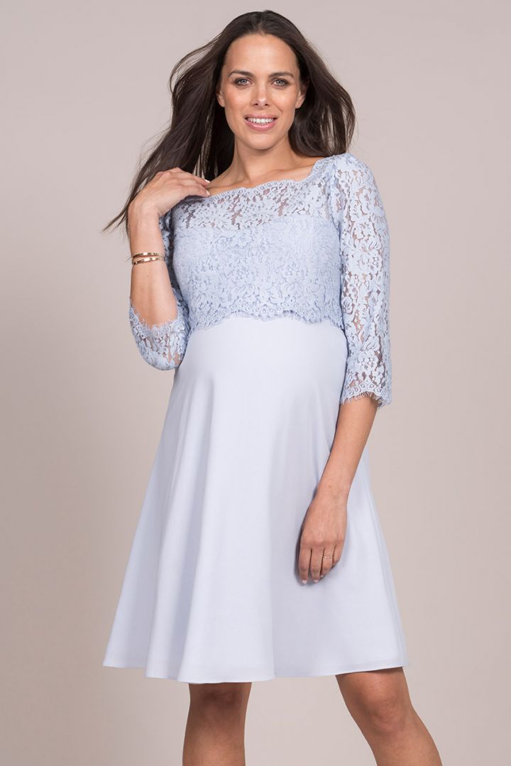 Maternity and Nursing Dress with Lace Bodice light blue