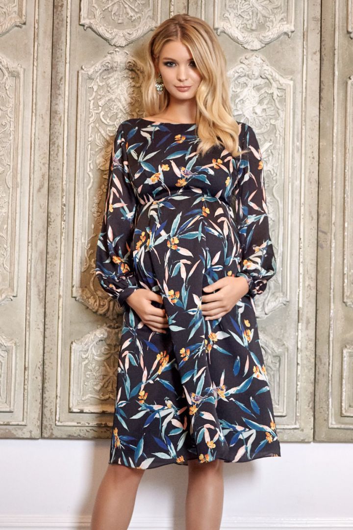 Maternity dress with flower print, navy
