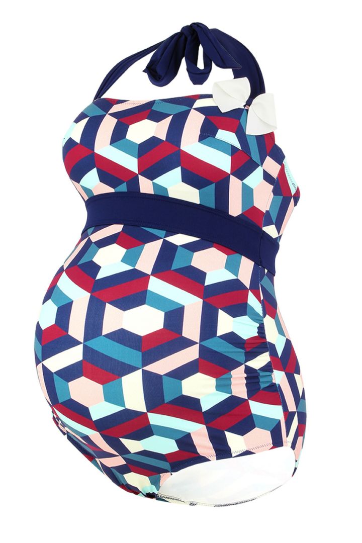 Maternity swimsuit with geometric print