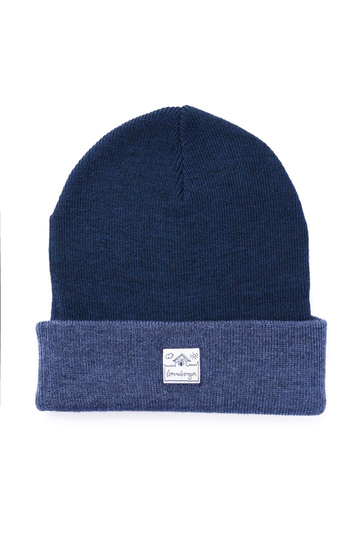 Fine Knit Hat Bi-Color with Merino Wool navy/blue