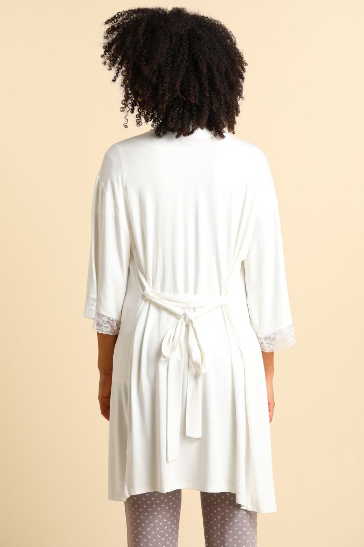 Modal Dressing Gown with Lace offwhite