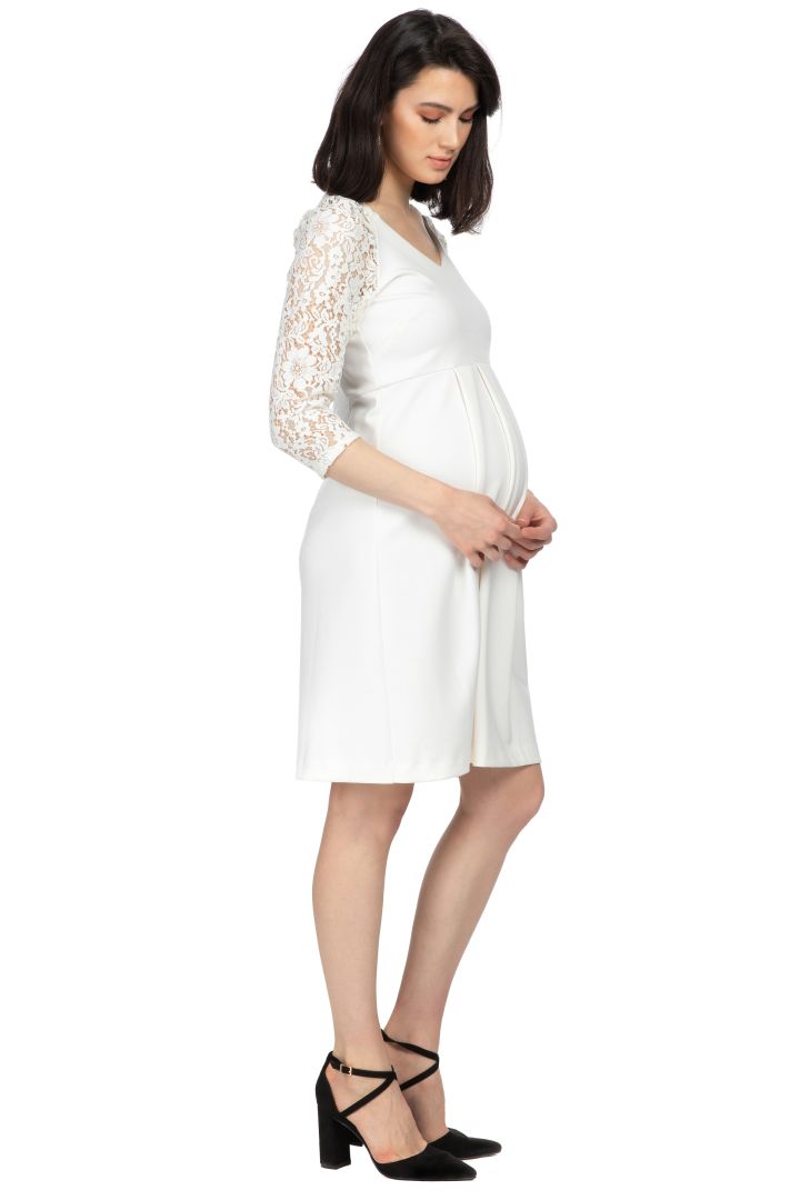 Short Maternity Wedding Dress with Lace Ivory