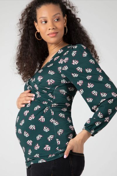 Cross-over Maternity and Nursing Shirt with Lotus Print
