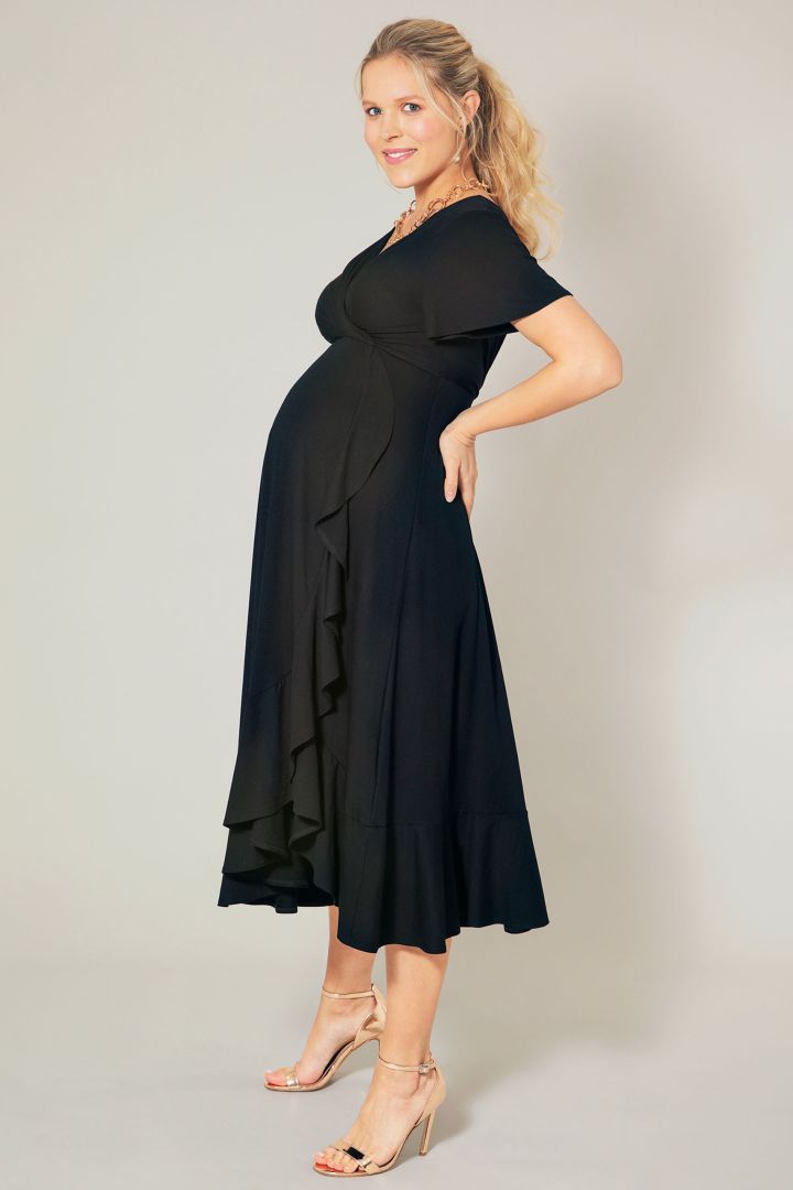Waterfall Midi Maternity and Nursing Dress black
