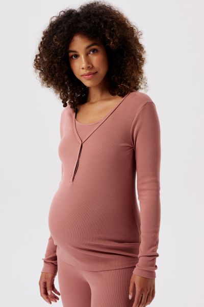 Organic Ribb Maternity and Nursing Shirt long sleeve light terracotta