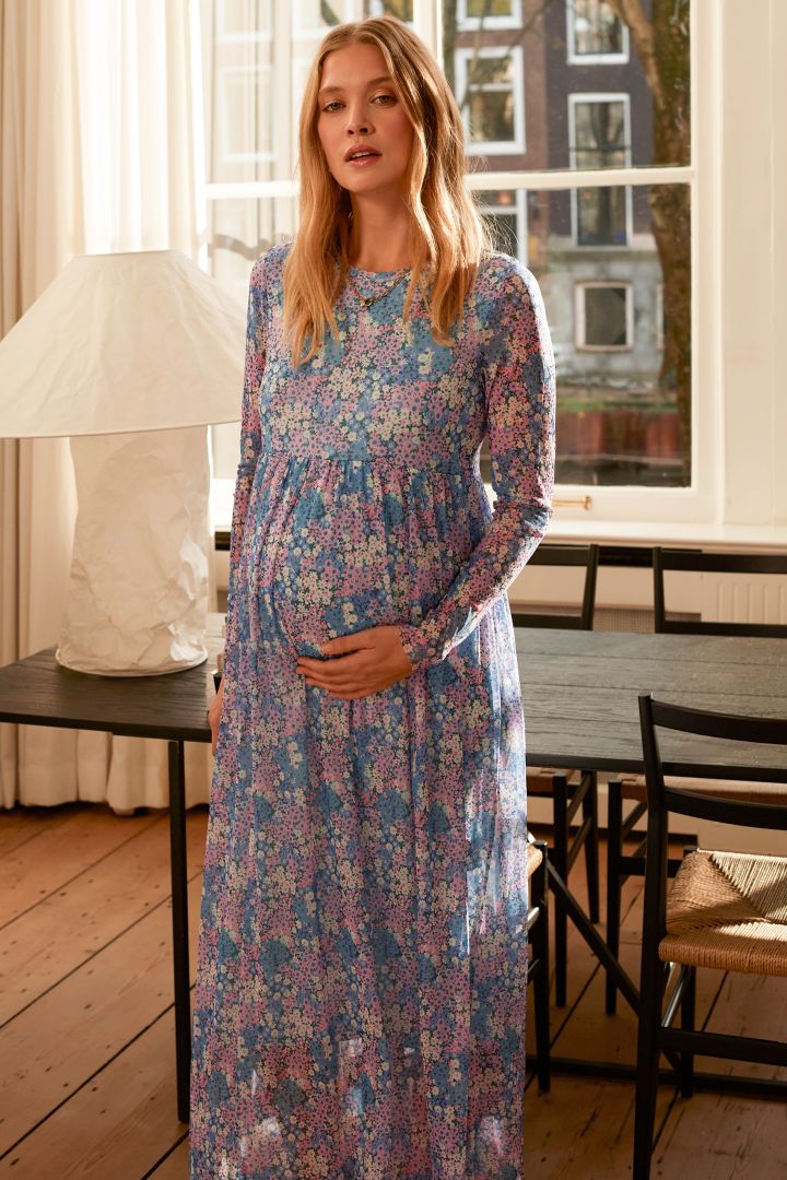 Maxi Maternity Dress with Floral Print