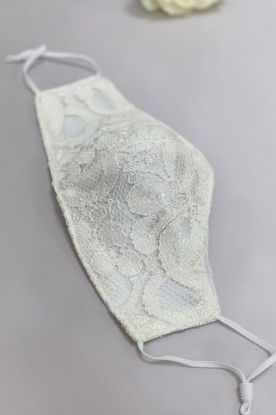 Wedding Face Mask with Vintage Lace and Pouch 