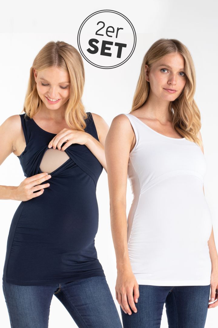 Double Pack Organic Maternity and Nursing Tops navy/white