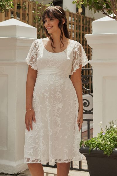 A-line Maternity Wedding Dress with Embroidered Lace