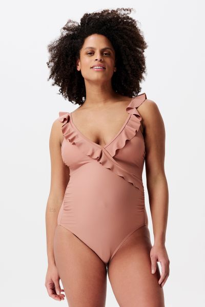 Maternity Swimsuit with Ruffle Straps light terracotta
