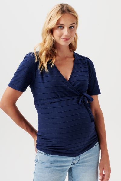 Maternity and Nursing Shirt with Tie Belt navy